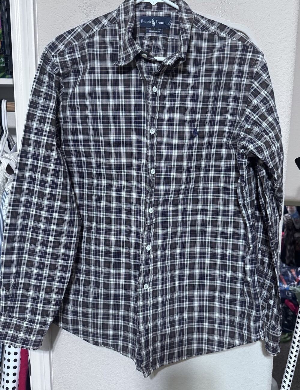 Polo Ralph Lauren Shirt Mens XL Custom Fit Button Up Long Sleeve Navy Blue Plaid